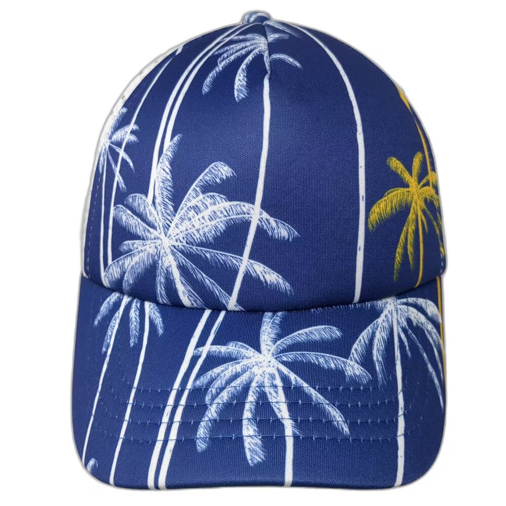 Banana Boat 5 Panel Blue White OS Palm Tree Tropical Mesh Slideback Hat
